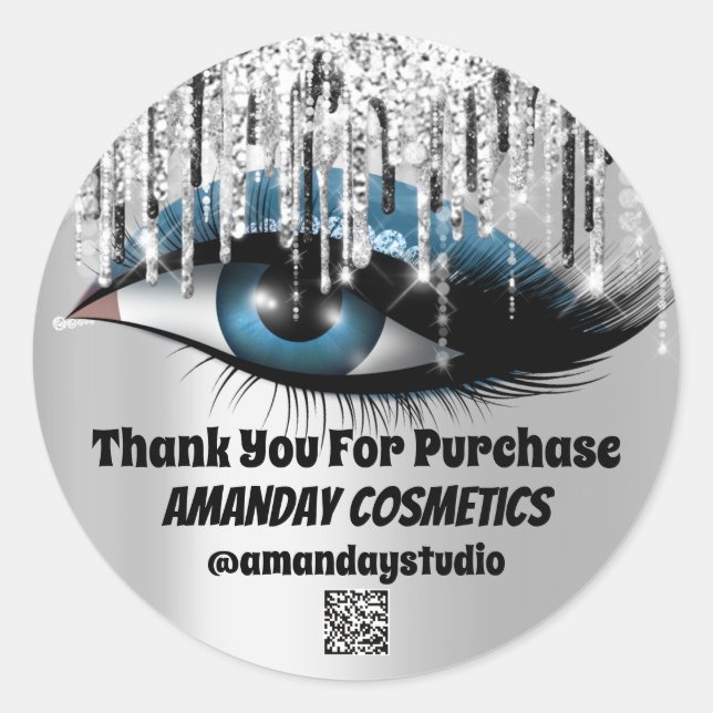 Logo-Lashes Erweiterungen Silver Custom QRCODE Runder Aufkleber (Vorderseite)