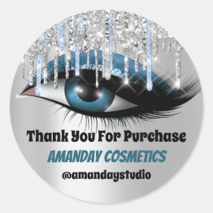 Logo Lashes Makeup Artist Grau Blue Tropfen Runder Aufkleber