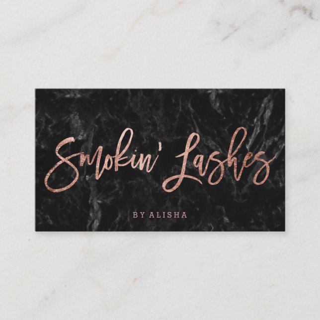 Logo-Lashes Skript-Imitate Rose Gold schwarzen Mar Visitenkarte (Vorderseite)