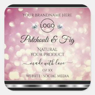 Logo "Light Burgundy Glitzer Product Label Diamond Quadratischer Aufkleber