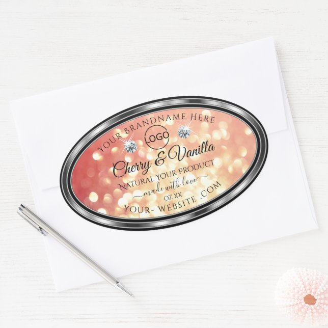 Logo "Light Red Gold Glitzer Product Label" Ovaler Aufkleber (Umschlag)