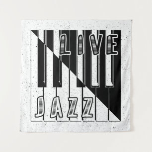 Logo "Live Jazz Calligraphy Illusion" mit Wandteppich