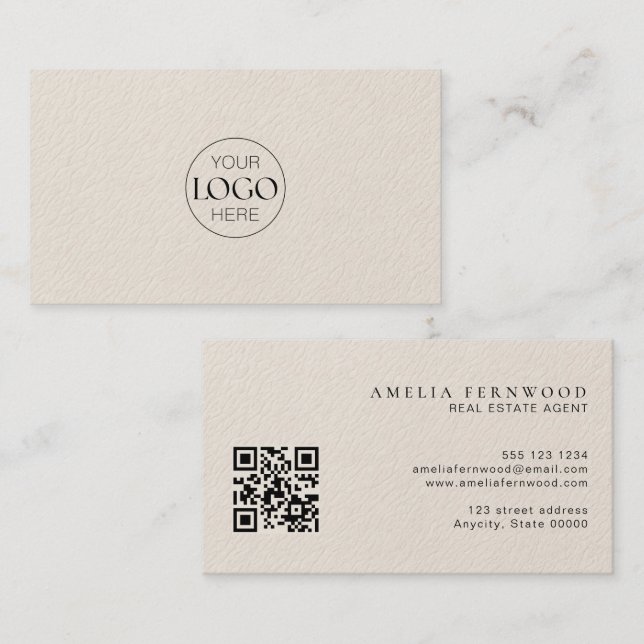 Logo | Luxury Leather Real Estate QR Code Visitenkarte (Vorne/Hinten)