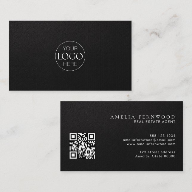 Logo | Luxus-Leder-Immobilien-QR-Code Visitenkarte (Vorne/Hinten)