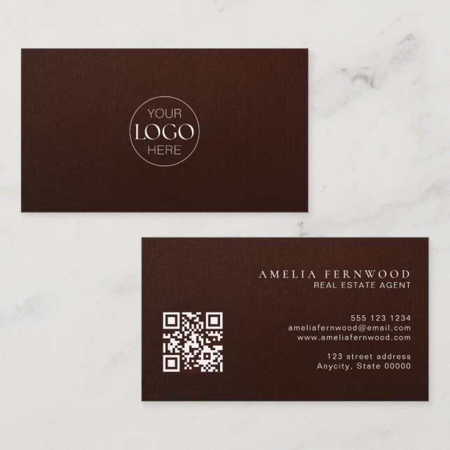 Logo | Luxus-Leder-Immobilien-QR-Code Visitenkarte (Vorne/Hinten)