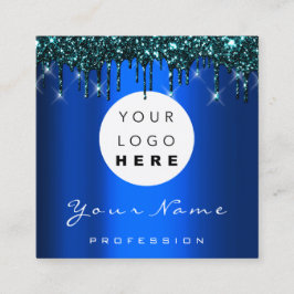 Logo Makeup Boutique Glitzer Blau Tropfen Aquamari Quadratische Visitenkarte