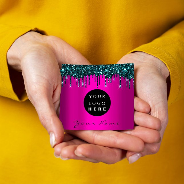 Logo Makeup Boutique Glitzer Rosa Navy Tropfen Quadratische Visitenkarte (Logo Makeup Boutique Glitter Pink Navy Drips Square Business Card)