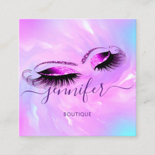 Logo Makeup Lashes Extension Studio Holograph Pink Quadratische Visitenkarte