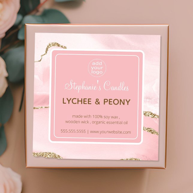 Logo-Marble und Gold-Glitzer auf dem Etikett der K Quadratischer Aufkleber (Von Creator hochgeladen)