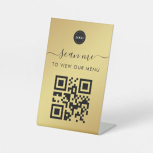 Logo-Markenbezeichnung "Gold Contaceless Scan Me Q Sockelschild