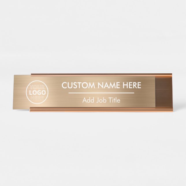 Logo Metallic Gold Desk Name Plakat Schreibtischnamensplakette (Vorderseite )