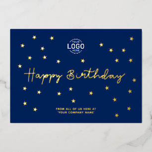 Logo Minimal Gold Sterne Blau Büro Geburtstag Folieneinladung