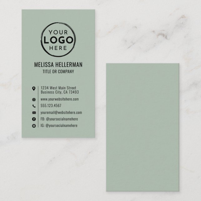 Logo Minimal Modern Vertikal Hellgrün Visitenkarte (Vorne/Hinten)