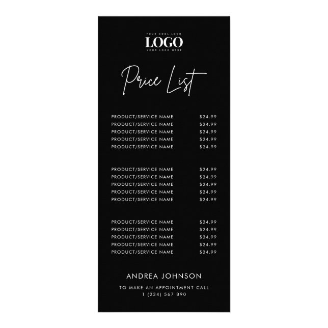 Logo Minimalist Black Script Services Price List   Werbekarte (Vorne)