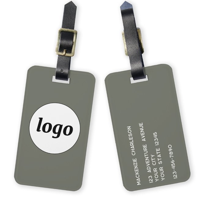 Logo Minimalistisch Sage Green Business Gepäckanhänger (Logo with custom text business promotional sage green luggage tag)