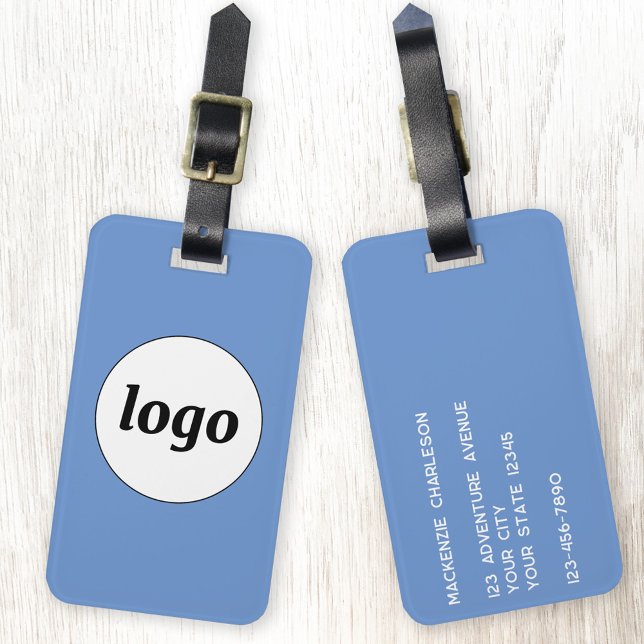 Logo-Minimalistisch Werbeaktion für blaues Brandin Gepäckanhänger (Logo with custom text promotional business branding luggage tag)