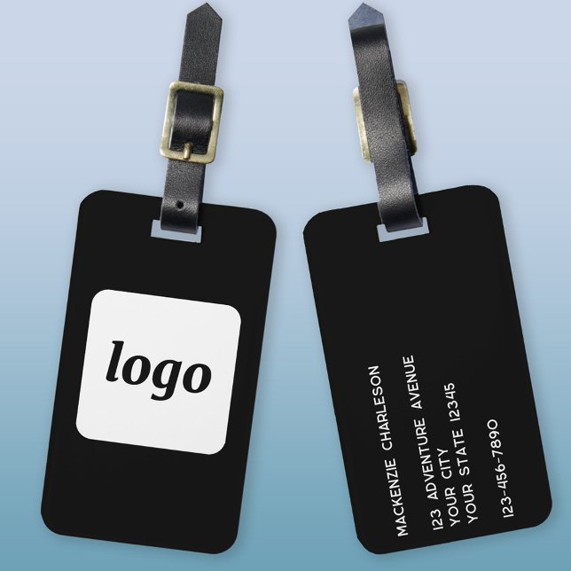 Logo Minimalistische Black Business Gepäckanhänger (Logo with custom text business promotional luggage tag)