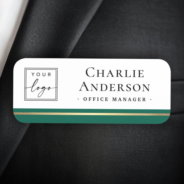 Logo mit großem Namen Waldgrün Namensschild (Logo large name title forest green border elegant name tag)