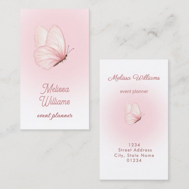 Logo mit rosa Schmetterling rosa Farbverlauf Visitenkarte (Vorne/Hinten)