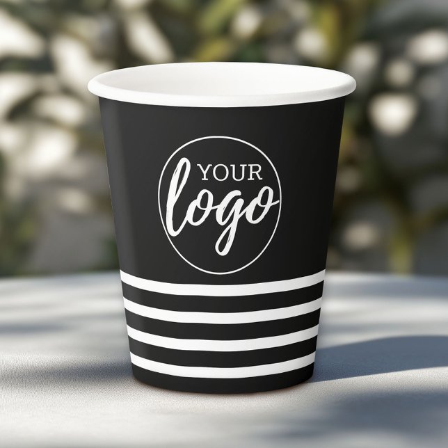 Logo mit Streifen hinzufügen - Schwarz-weiß Pappbecher (Custom Paper Cups for Business)