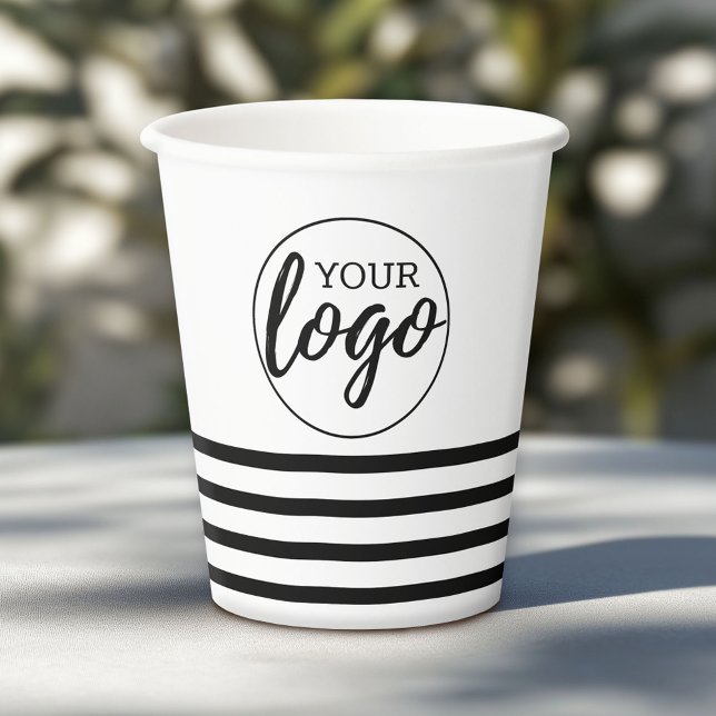 Logo mit Streifen hinzufügen - Schwarz-weiß Pappbecher (Custom Paper Cups for Business)
