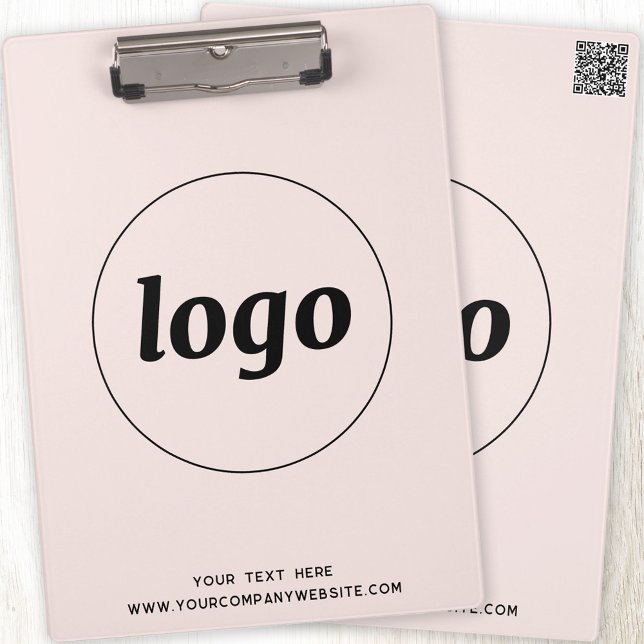 Logo mit Text und QR-Code Klemmbrett (Logo QR code and custom text business promotional blush pink clipboard)