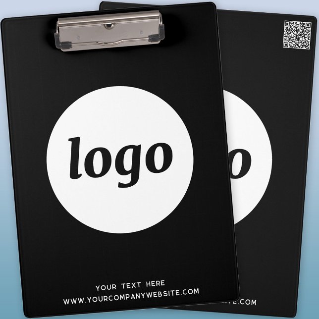 Logo mit Text und QR-Code, Schwarzes Geschäft Klemmbrett (Logo QR code and custom text business promotional black clipboard)