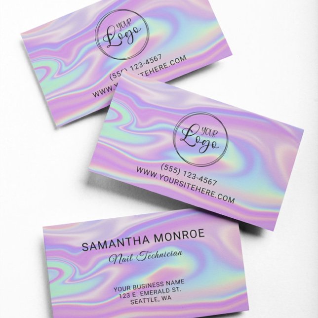 Logo mit Website-URL Lila Minze Iridescent Visitenkarte (Logo with Website URL Purple Mint Iridescent Business Card)