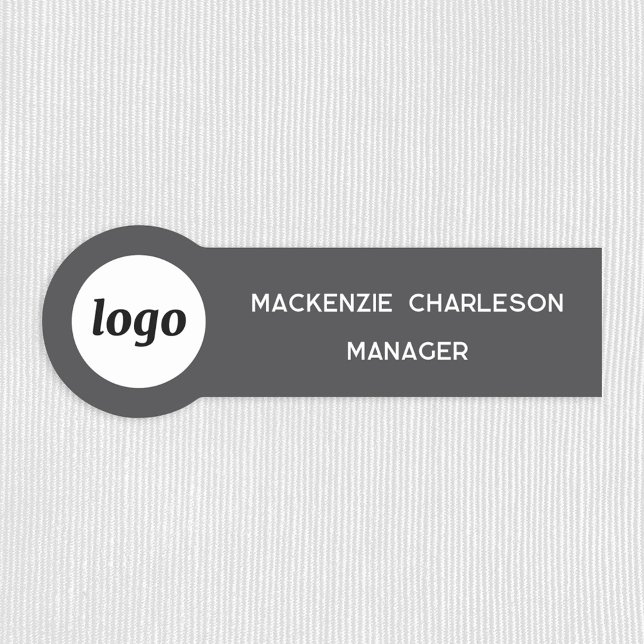 Logo Mitarbeiter Personal Magnetisch oder Steckbar Namensschild (Simple logo with custom text business branding promotional slate gray name tag)
