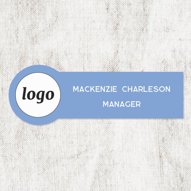 Logo Mitarbeiter Sky Blue Business Namensschild (Simple logo with custom text business branding promotional sky blue name tag badge)