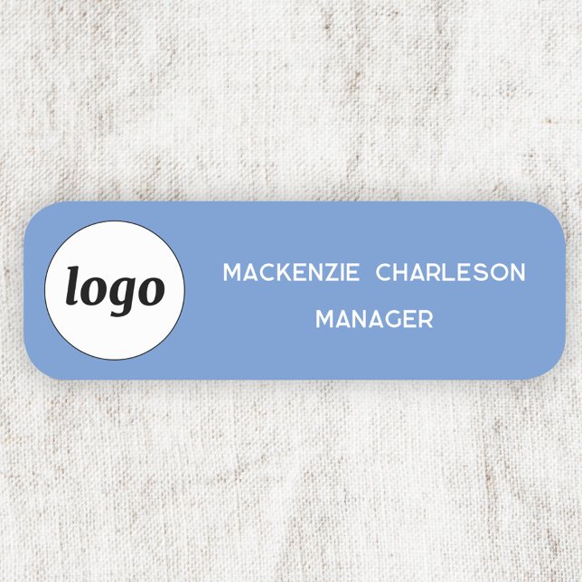 Logo Mitarbeiter Sky Blue Business Namensschild (Simple logo with custom text business branding promotional sky blue name tag badge)