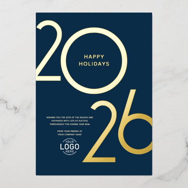 Logo Modern Navy Blue Business Holiday Gold Card Folieneinladung (Vorderseite)