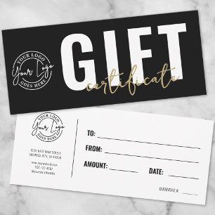 Logo Modern Schwarz Gold Geschäft Geschenkgutschei Einladung