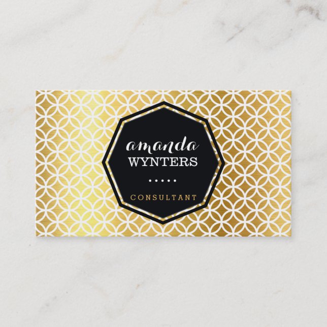 LOGO Modernes Geo-Kreismuster Goldfolie-Oktagon Visitenkarte (Vorderseite)