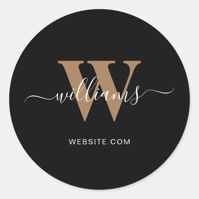 Logo Monogram Black Gold Script Initial Runder Aufkleber (Vorderseite)