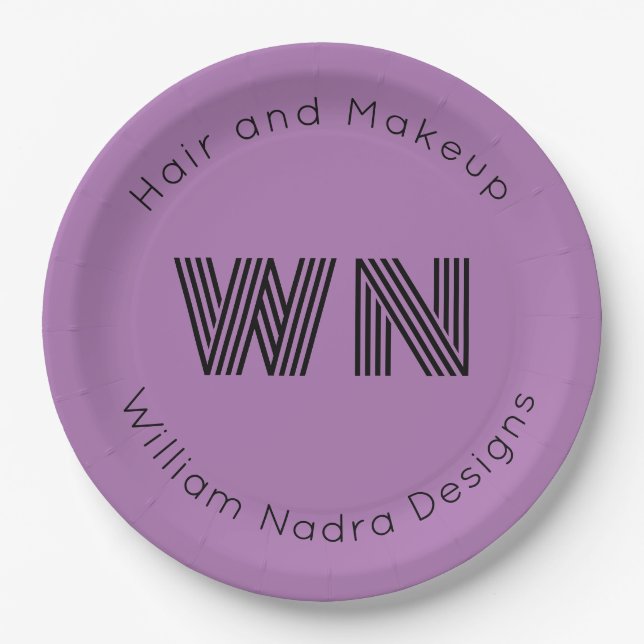 Logo-Monogramm lila Papier Pappteller (Vorderseite)