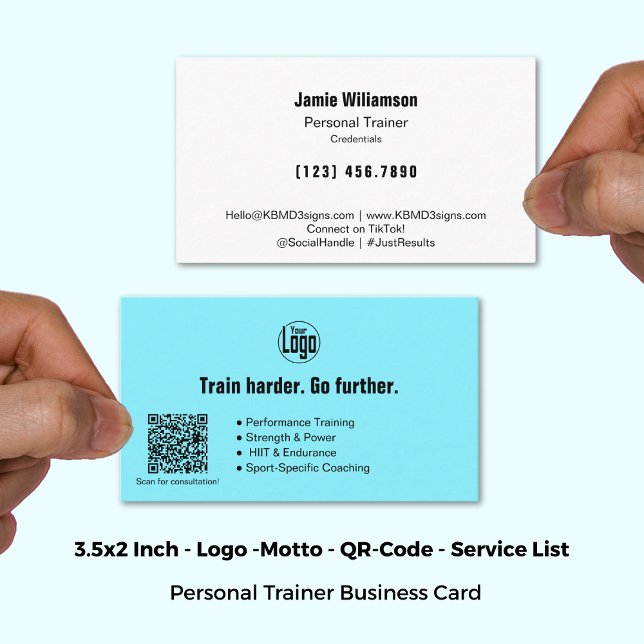 Logo Motto Services Electric Blue Personal Trainer Visitenkarte (3.5x2 Inch, Logo Motto Services Electric Blue Personal Trainer Business Card)