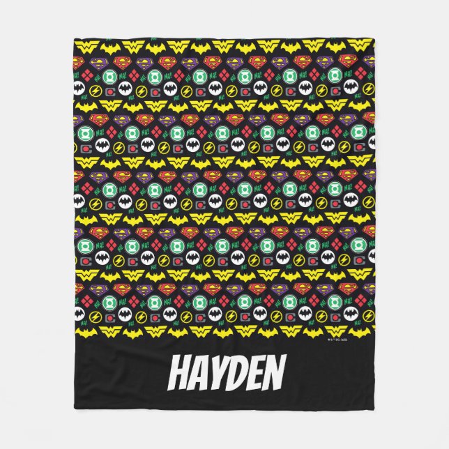 Logo-Muster der Chibi Justice League Fleecedecke (Vorderseite)