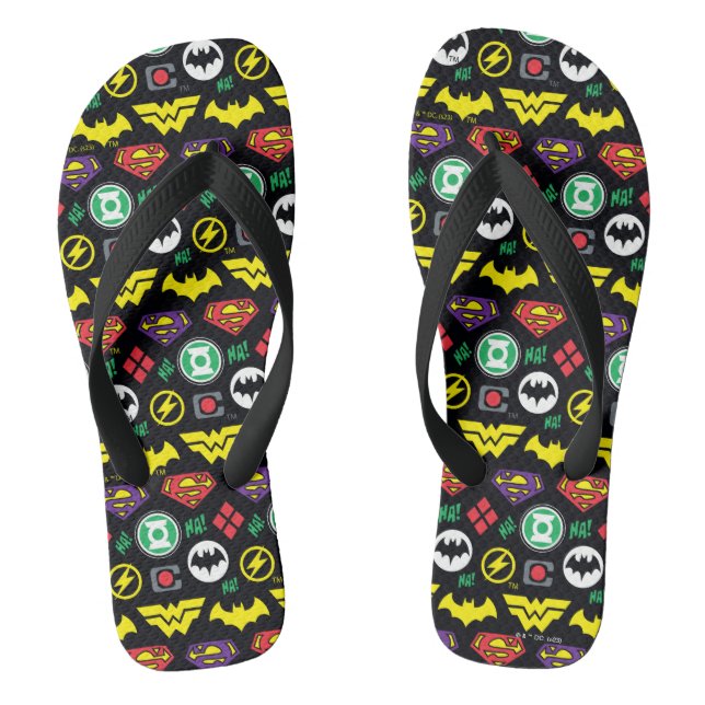 Logo-Muster der Chibi Justice League Flip Flops (Fußbett)