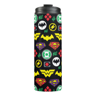 Logo-Muster der Chibi Justice League Thermosbecher
