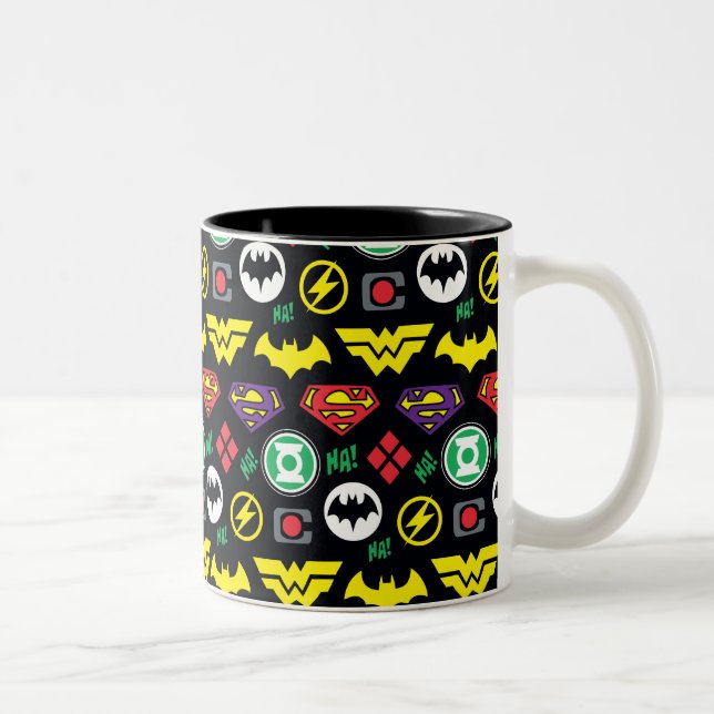 Logo-Muster der Chibi Justice League Zweifarbige Tasse (Rechts)