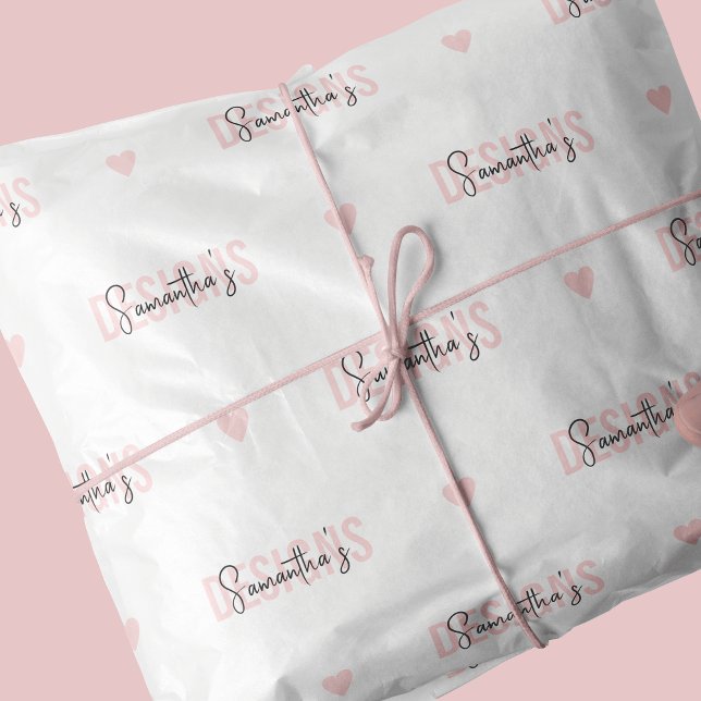 Logo-Muster der Firma Feminine Pink & White Seidenpapier (Feminine pink and white company name tissue paper)
