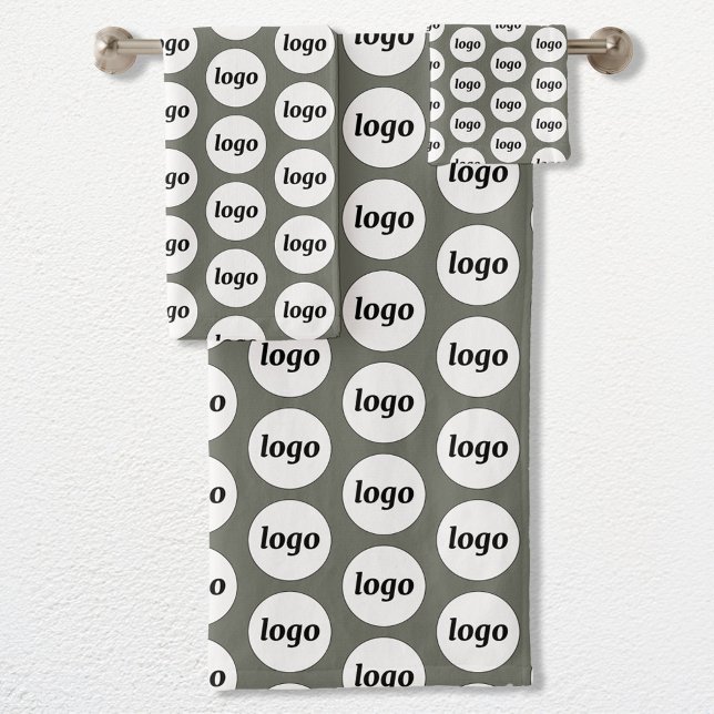 Logo-Muster für Business-Branding-Seite Grün Badhandtuch Set (Simple logo pattern business promotional towel set for hospitality, sponsorship, customers & clients)