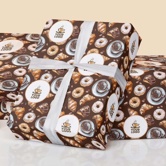 Logo-Muster für das Coffee Bakery Coffee Café Geschenkpapier (Watercolor Cafe Coffee Bakery Shop Logo Brown Wrapping Paper)