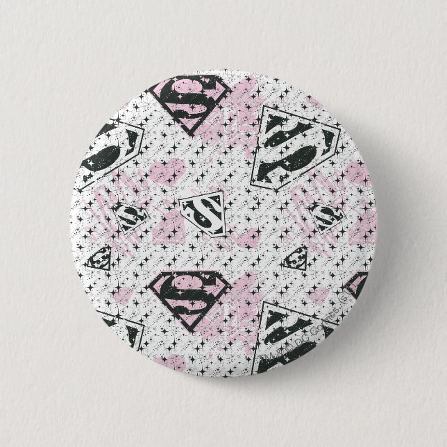 Logo-Muster für Supergirl Pink und Weiß Button (Vorderseite)