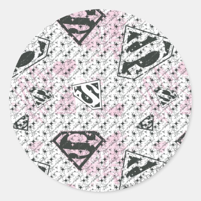 Logo-Muster für Supergirl Pink und Weiß Runder Aufkleber (Vorderseite)