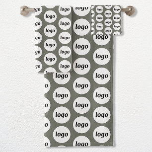 Logo-Muster Geschäftsbranding Salbeigrün Badhandtuch Set