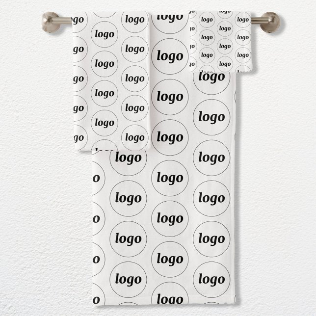 Logo-Muster Werbegestaltung Weiß Badhandtuch Set (Simple logo pattern business promotional towel set for hospitality, sponsorship, client & customers)