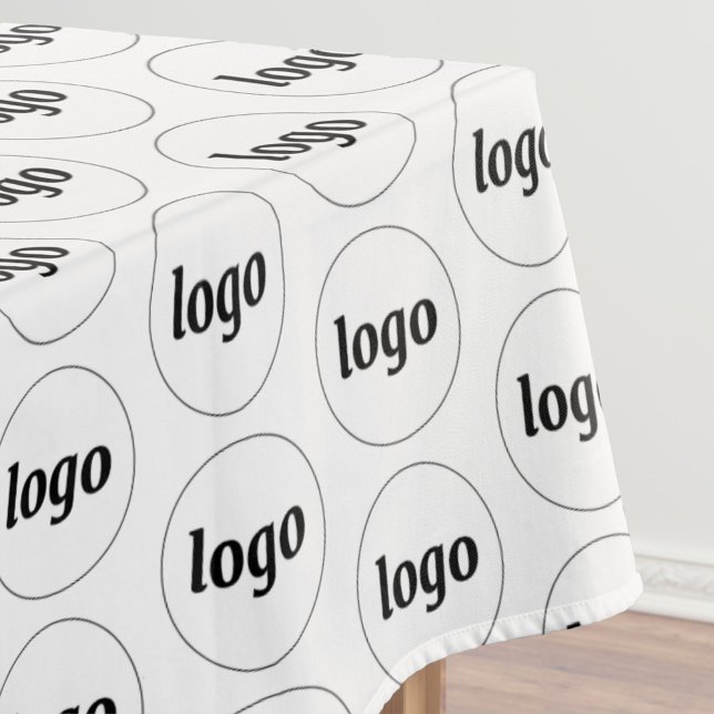 Logo-Muster Werbegestaltung Weiß Tischdecke (Simple logo pattern business promotional white tablecloth for trade shows, catering and events)
