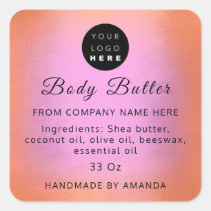 Logo Name Body Butter Kosmetische Seife Orange Ros Quadratischer Aufkleber